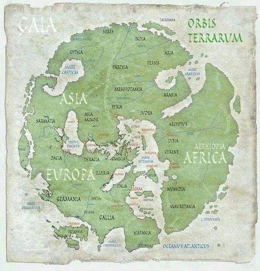 Carte du monde romain antique. Créé en 43 après JC par le premier géographe romain..jpg